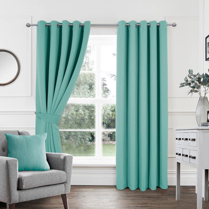 Woven Blackout Eyelet Curtains Teal - Ideal