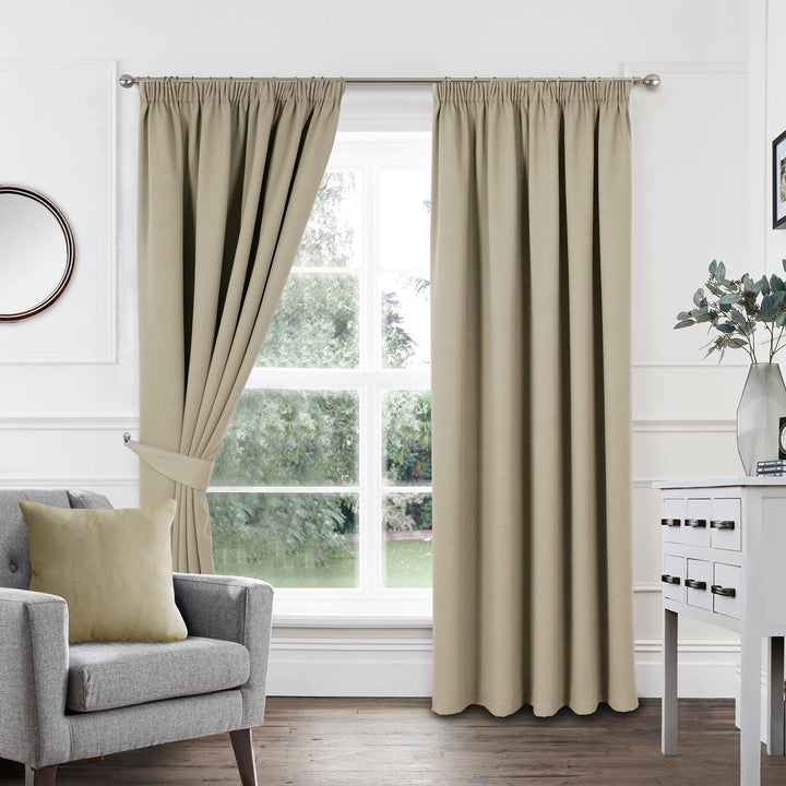 Woven Blackout Tape Top Curtains Latte - Ideal