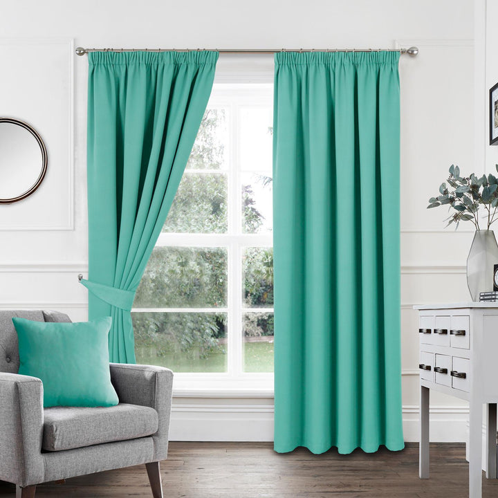 Woven Blackout Tape Top Curtains Teal - Ideal