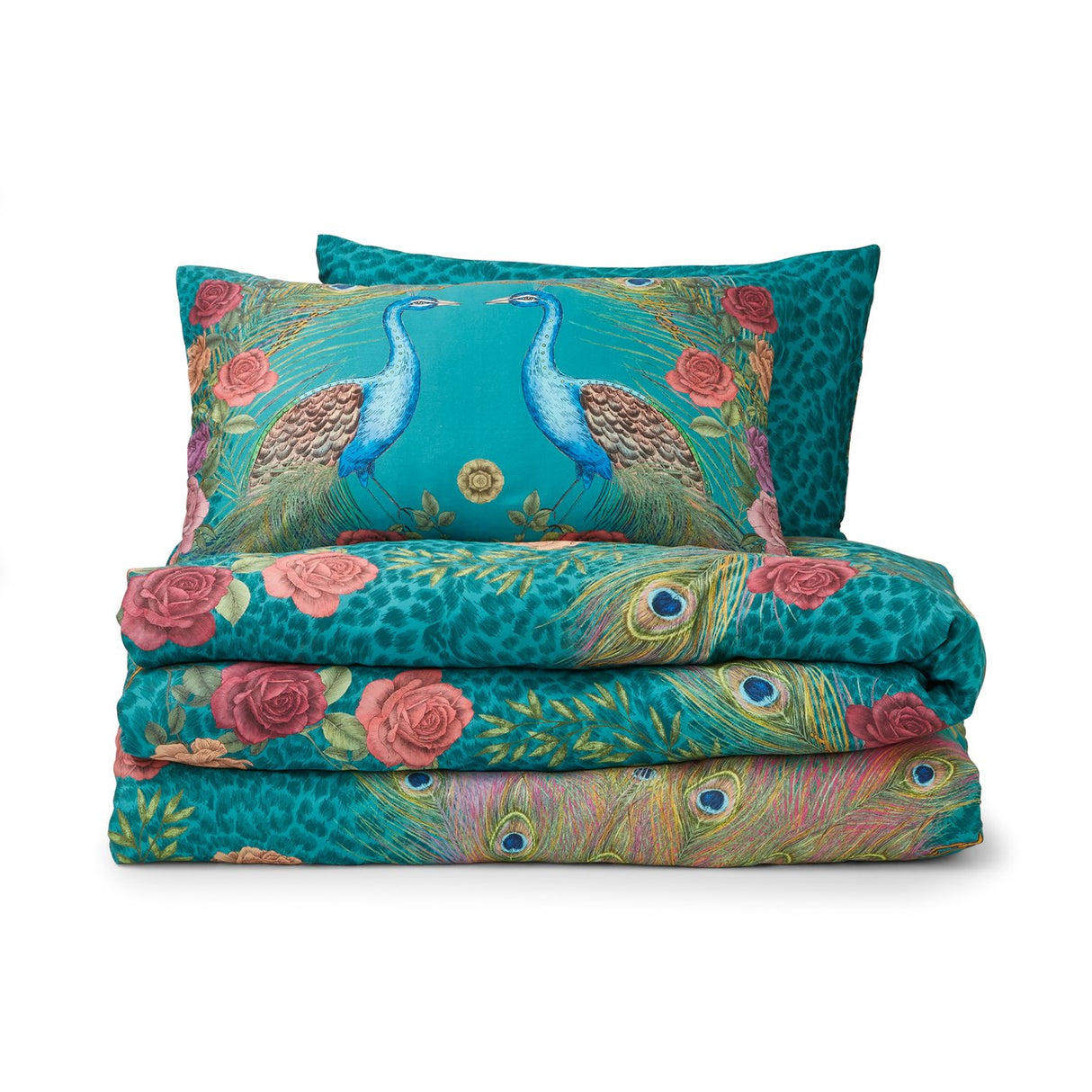 Matthew Williamson Xanadu Peacock 200 Thread Count Cotton Sateen Duvet Cover Set with Pillowcase Teal Green