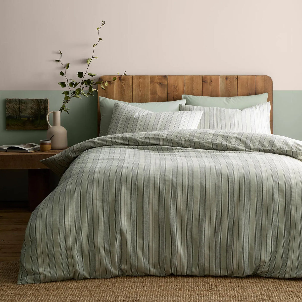Yarn Dyed Woven 100% Cotton Duvet Cover Set - Green