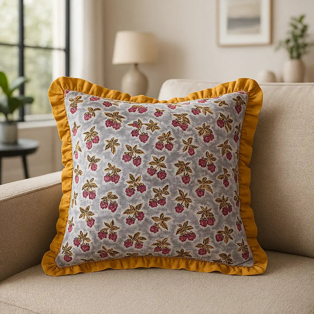 Kemble 100% Cotton Delph Blue / Gold Cushion Cover or Filled Cushion 45cm x 45cm