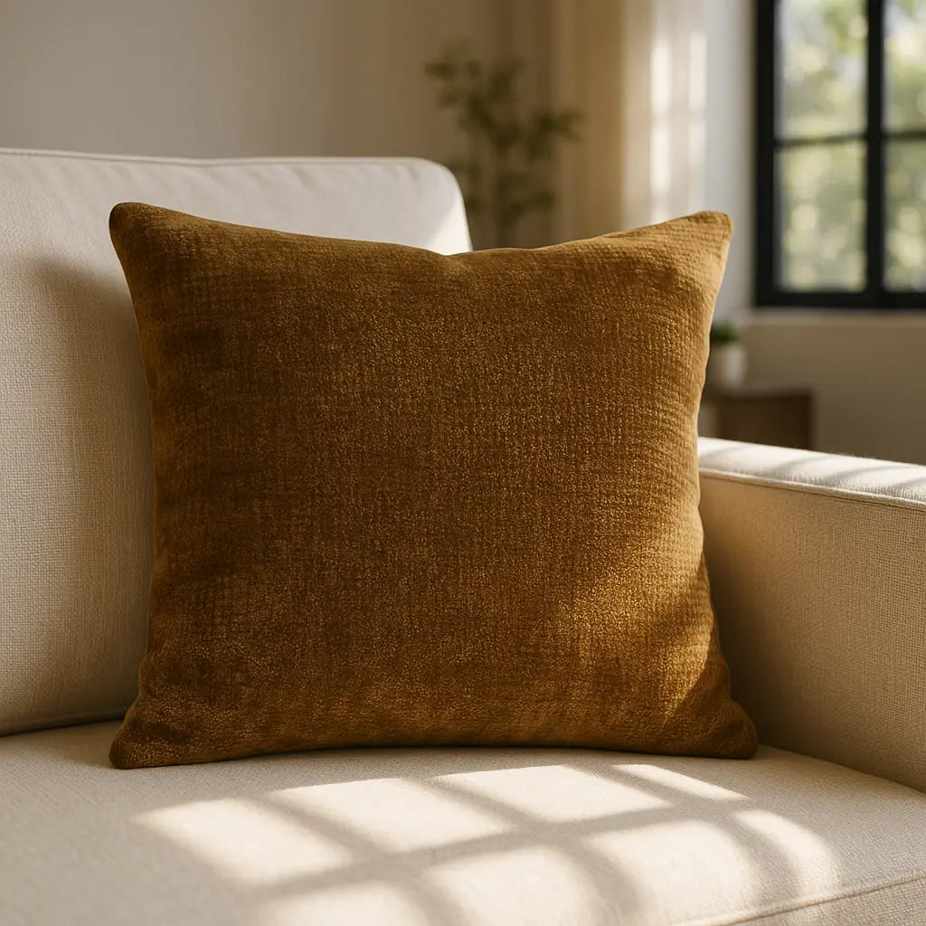 York Chenille Ochre Cushion Cover and Filled Cushion 45cm x 45cm