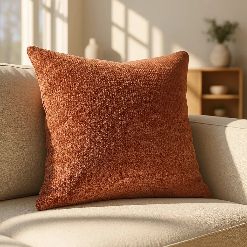 York Chenille Terracotta Cushion Cover and Filled Cushion 45cm x 45cm