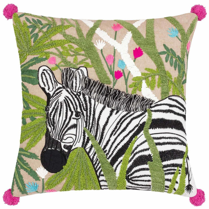 Zedra Embroidered Zebra Cushion Cover 20" x 20" - Ideal