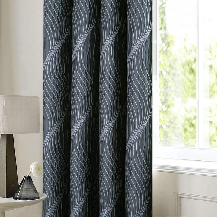 Zen Metallic Tape Top Curtains Charcoal - Ideal