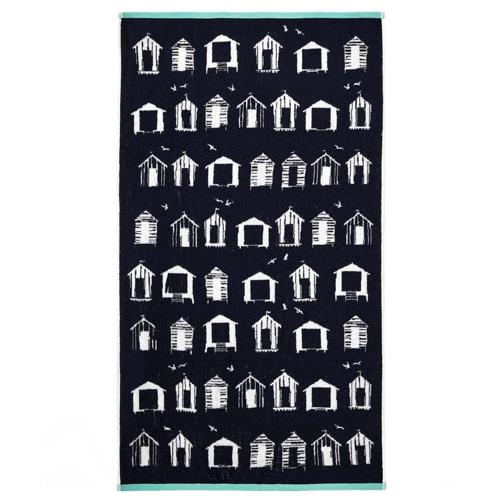 Beach Huts Navy Cotton Jacquard Towels - Ideal