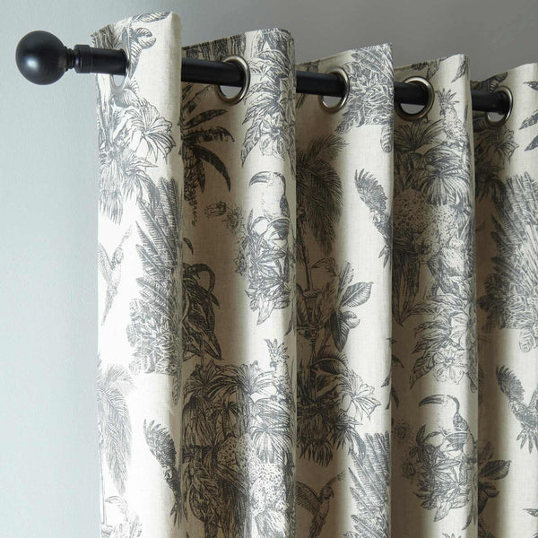 Saranda Jungle Lined Eyelet Curtains Charcoal - Ideal