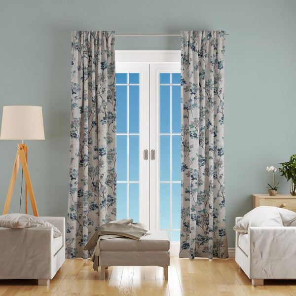 Amelia Teal Made To Measure Curtains -  - Ideal Textiles