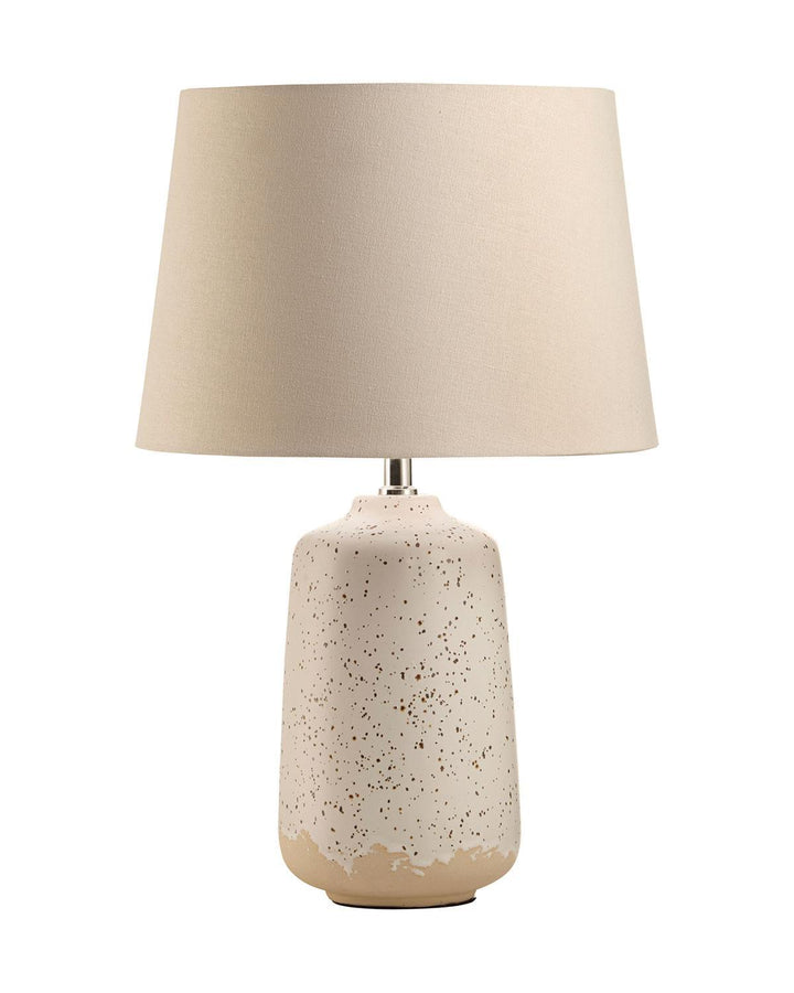 Pepper Table Lamp - Satin White Drip Glaze Base - Beige Shade - Ideal