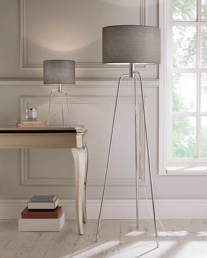 Chrome Jerry Table Lamp with Grey Shade - Ideal
