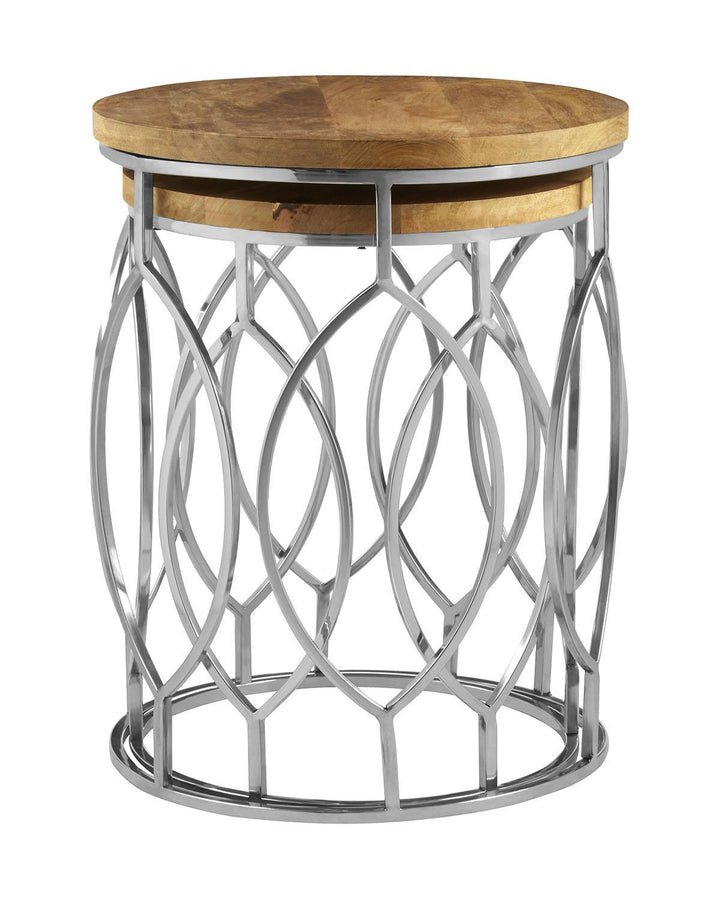 Set of 2 Silver Metallic Side Tables with Mango Wood - Ideal