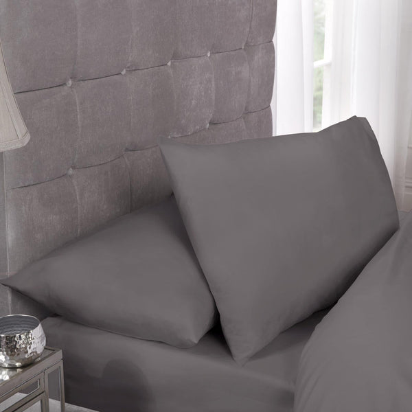 Percale 180 Thread Count Grey Standard Pillowcase Pair - Ideal