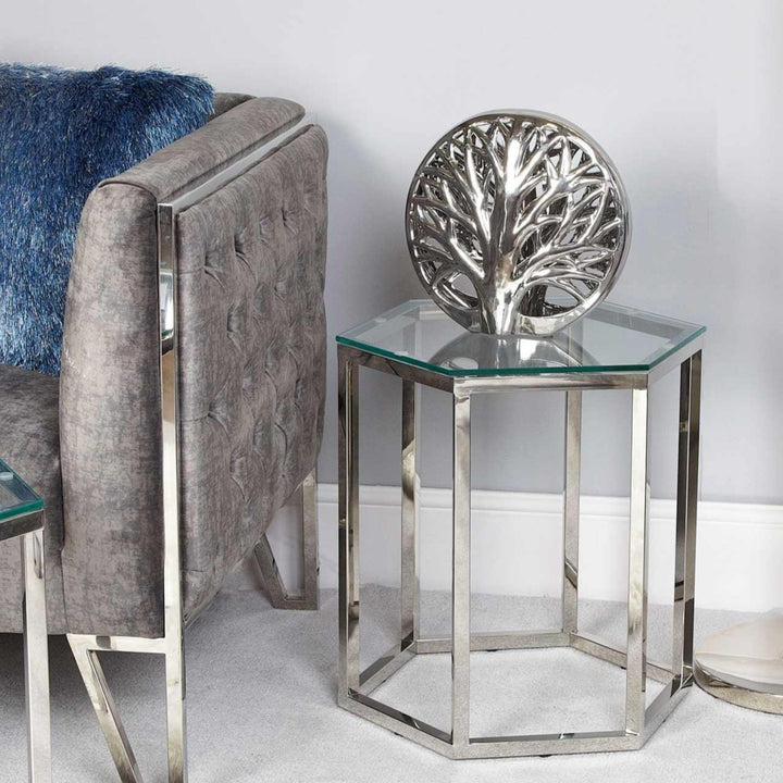 Hex Chrome Glass Side Table - Ideal