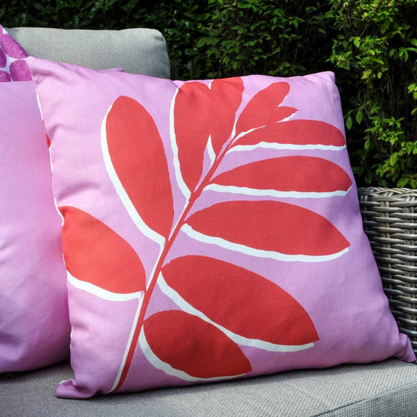 Leaf Print Pink Outdoor Cushion Cover 17" x 17" - Ideal