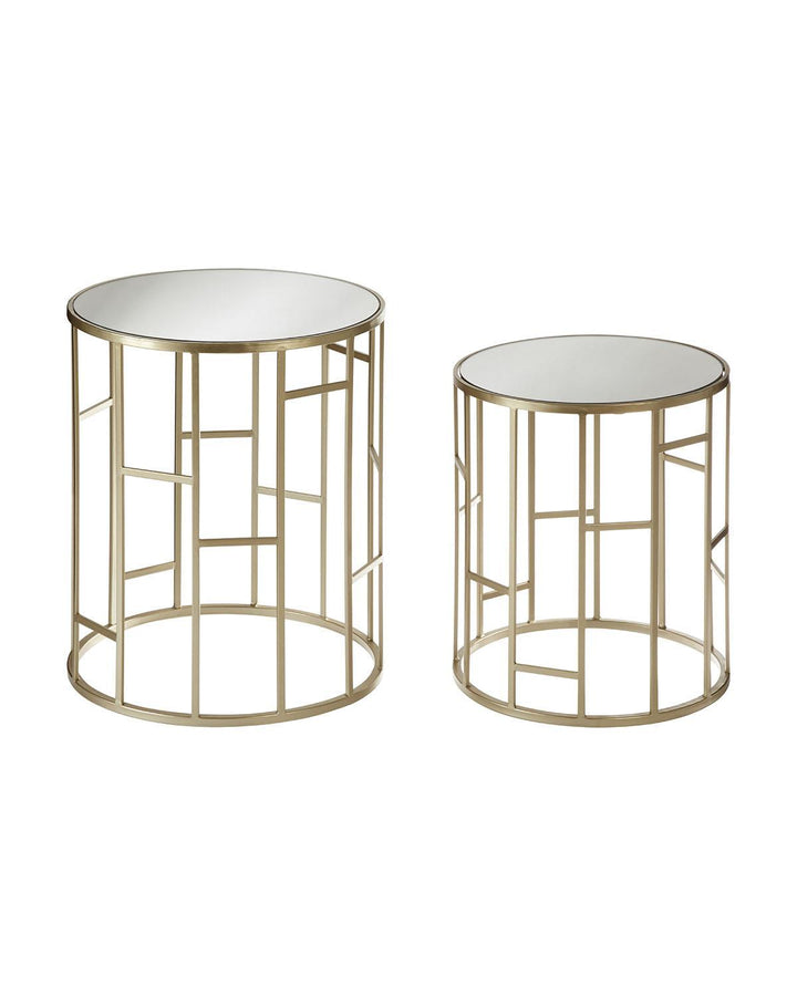 Set of 2 Asymmetric Iron Side Tables with Mirrored Glass Top - Ideal