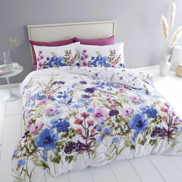 Countryside Floral Reversible Pink & Blue Duvet Cover Set - Ideal
