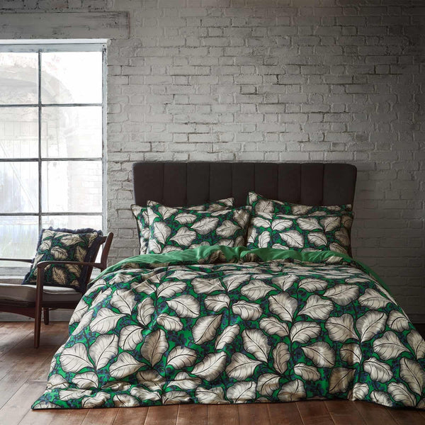 Magali Tropical Cotton Sateen Emerald Duvet Cover Set - Ideal