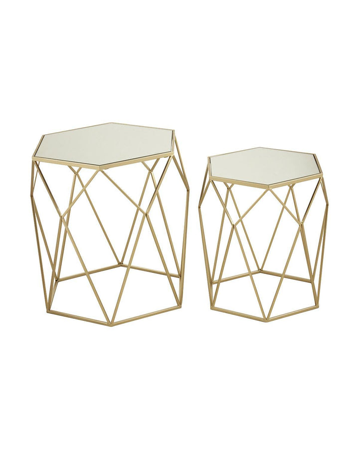 Set of 2 Champagne Hexagonal Mirrored Nesting Tables - Ideal