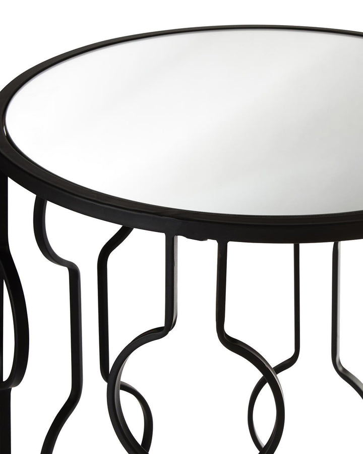 Set of 2 Monochrome Contemporary Iron Side Tables with Mirrored Glass Top - Ideal