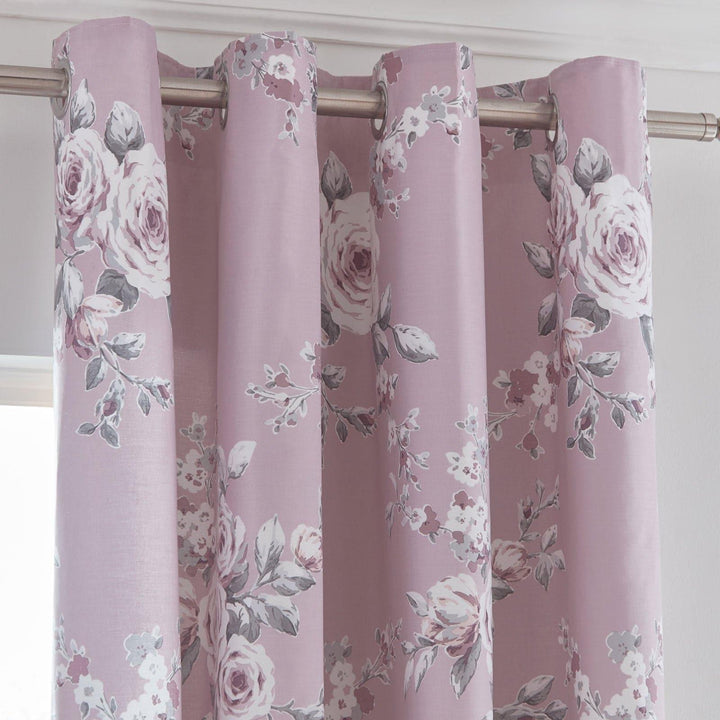 Canterbury Floral Lined Eyelet Curtains Heather -  - Ideal Textiles