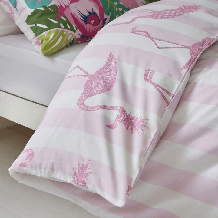 Tropical Flamingo Stripe Reversible Duvet Cover Set - Ideal