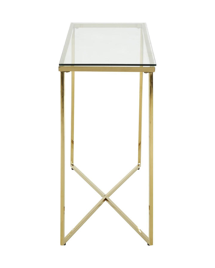 Nairn Gold Console Table with Clear Tempered Glass Top - Ideal