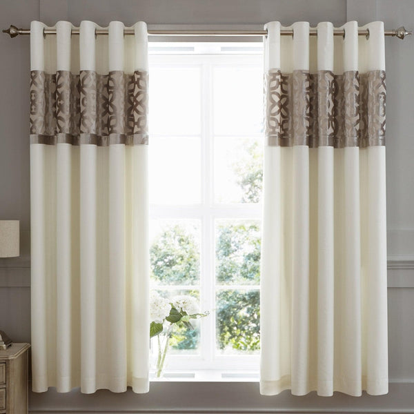 Lattice Cut Velvet Lined Eyelet Curtains Natural - 66'' x 72'' - Ideal Textiles