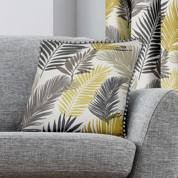 Tropical Palm Leaf Ochre Cushion Covers 17" x 17" -  - Ideal Textiles