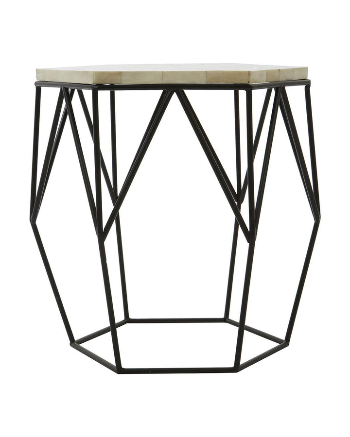 Black Finish Iron Wireframe and Resin Hexagonal Side Table - Ideal