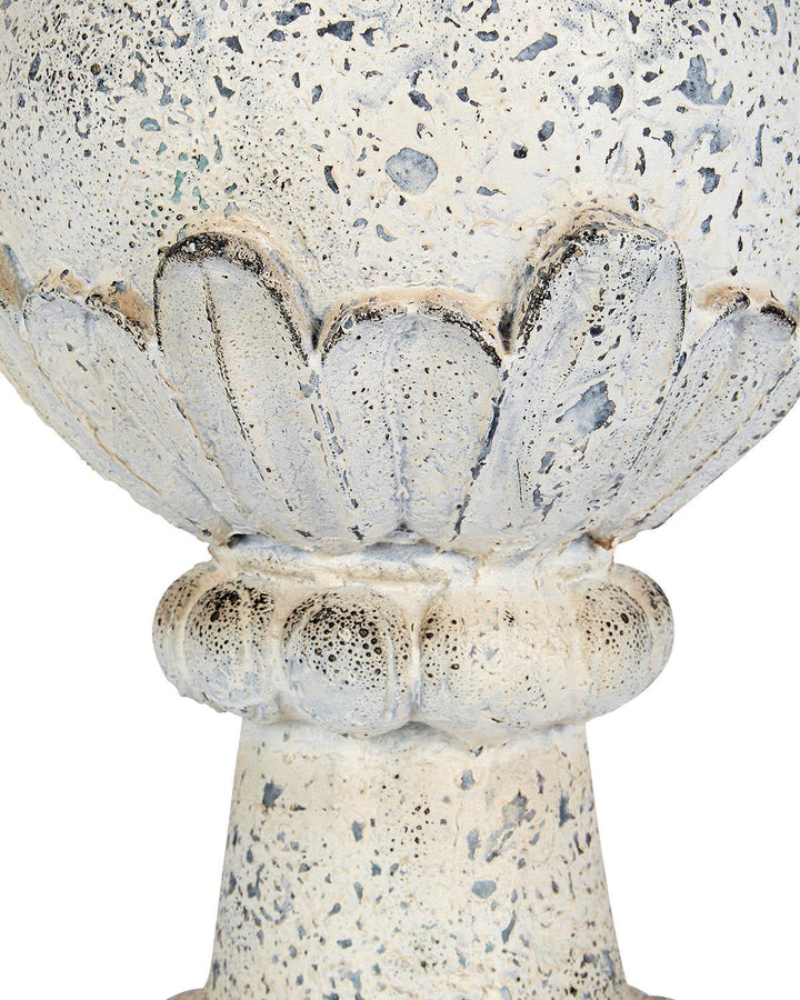 Antique White Distressed Fibreglass Ball Urn - Ideal
