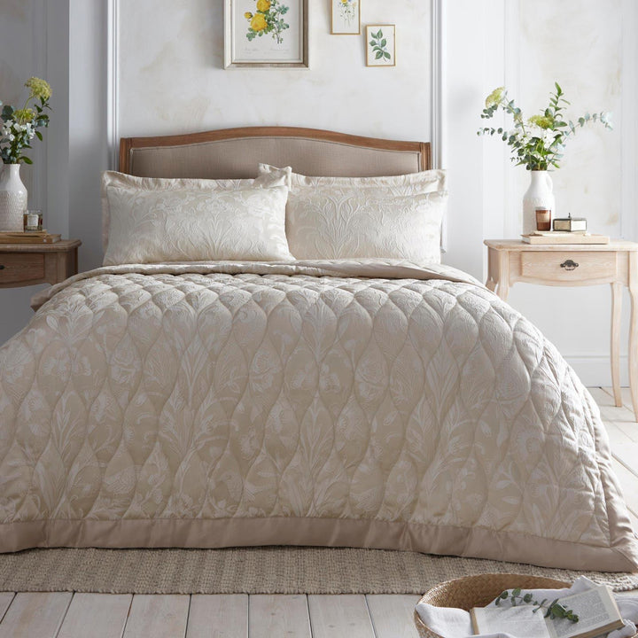 Elysia Quilted Jacquard Bedspread Champagne - Ideal