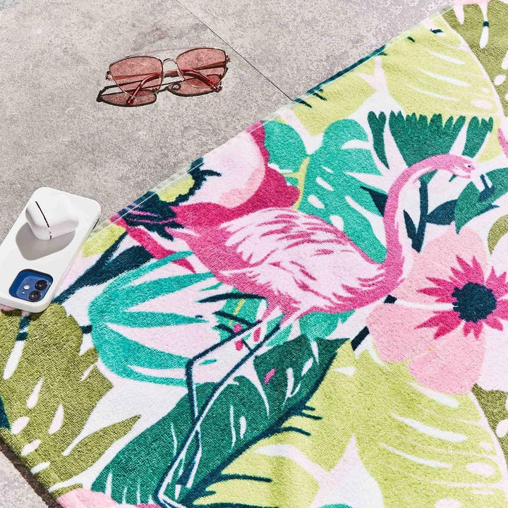 Tropical Flamingo Stripe Beach Towel - Ideal