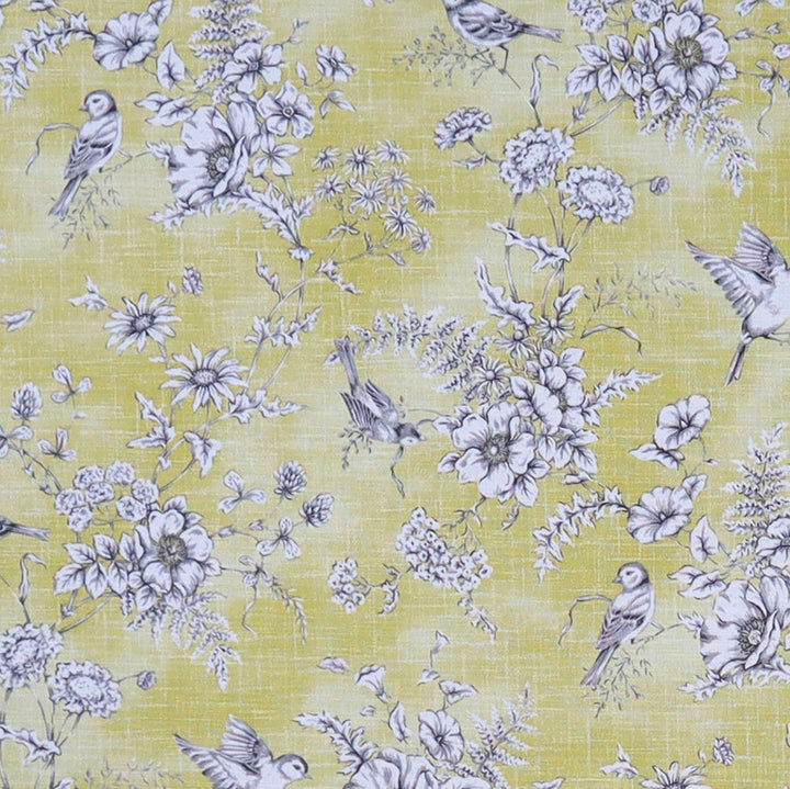 FABRIC SAMPLE - Finch Toile Buttercup Print 139 -  - Ideal Textiles