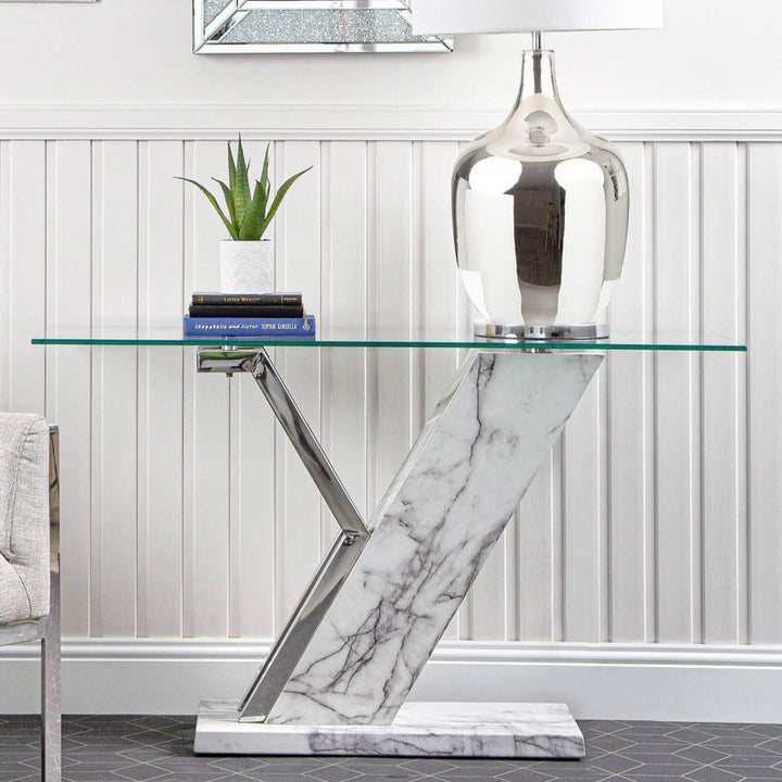 Bianco Marble Effect Console Table - Ideal