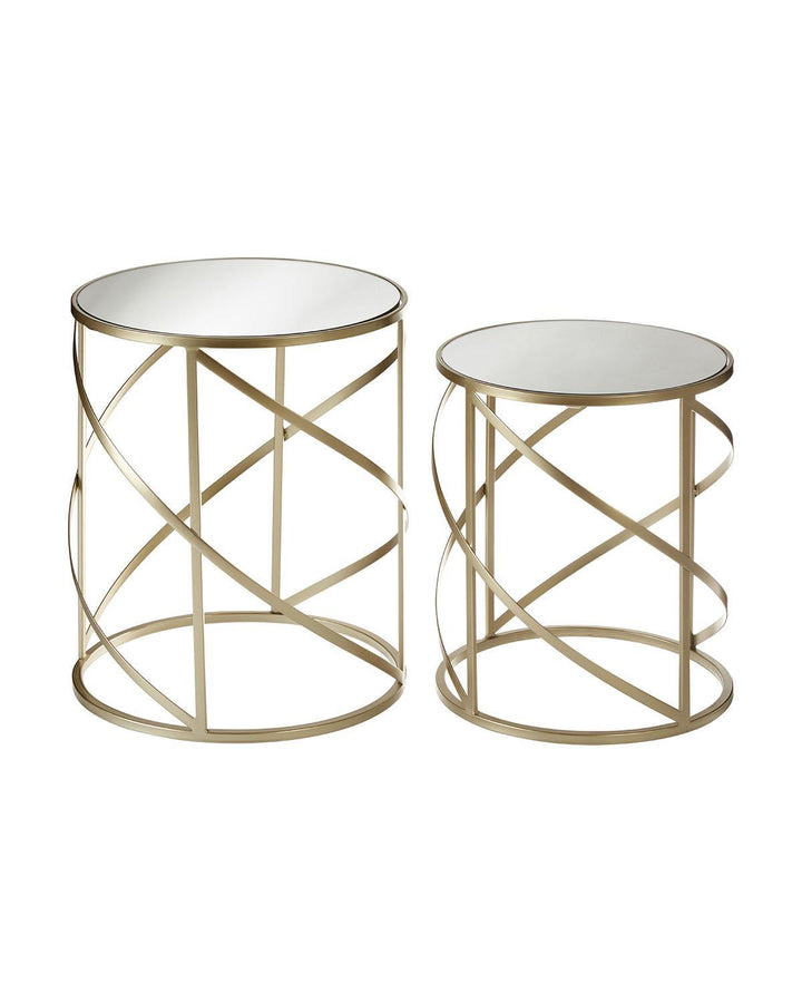 Set of 2 Champagne Iron Side Tables with Mirrored Glass Top - Ideal