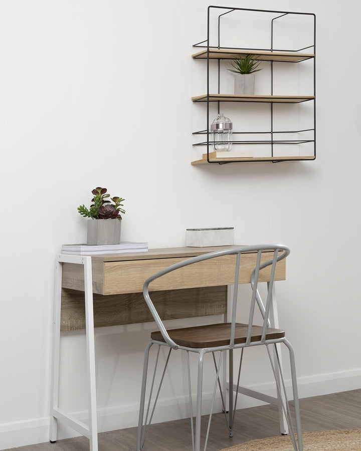 Contemporary Light Wood and Black Metal Shelves - Ideal