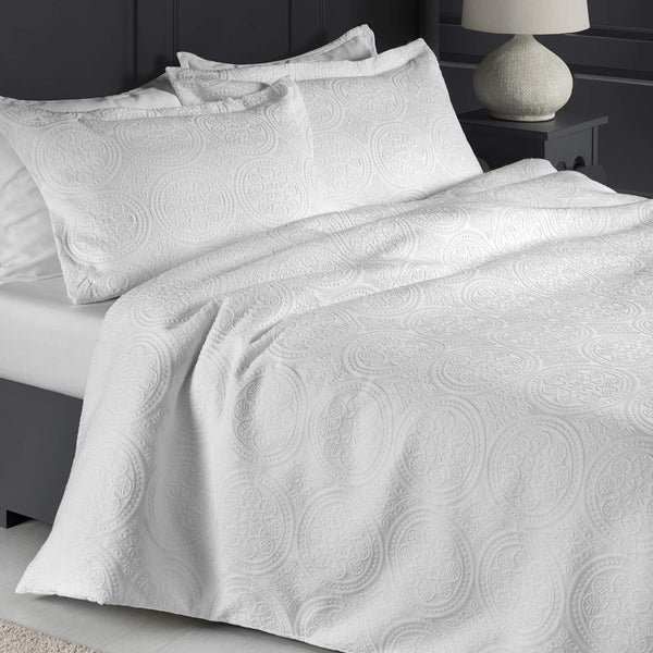 Stowe Luxury Cotton Jacquard White Duvet Cover Set - Single - Ideal Textiles