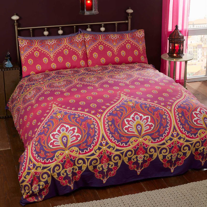 Asha Indian Paisley Print Ruby Duvet Cover Set - Single - Ideal Textiles