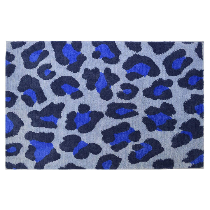 Leopard Print Non-Slip Bath Mat Blue -  - Ideal Textiles