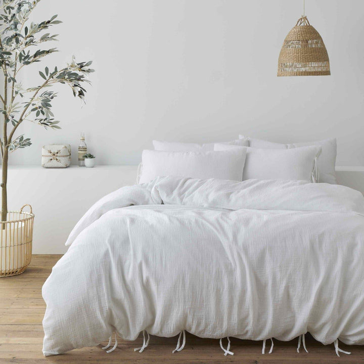 Afra Cotton Muslin 100% Cotton White Duvet Cover Set - Ideal