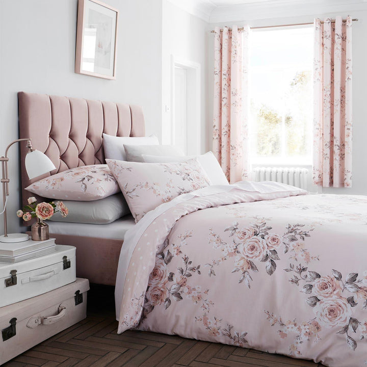 Canterbury Floral Sparkle Reversible Blush Pink Duvet Cover Set - Single - Ideal Textiles