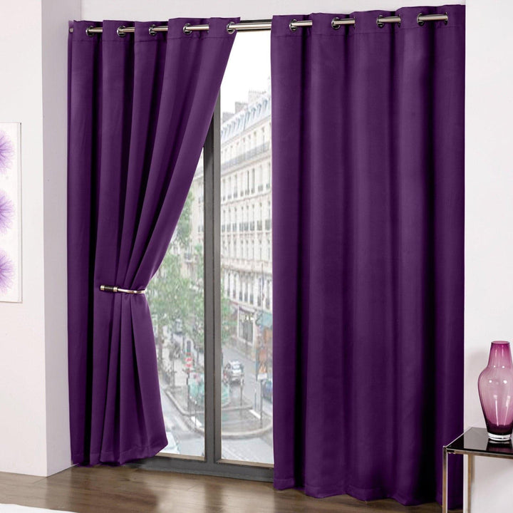 Cali Plain Thermal Blackout Eyelet Curtains Amethyst - 46'' x 54'' - Ideal Textiles