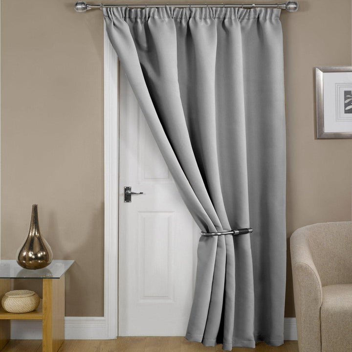 Cali Thermal Blackout Pencil Pleat Door Curtain Panel Silver - 46'' x 84'' - Ideal Textiles