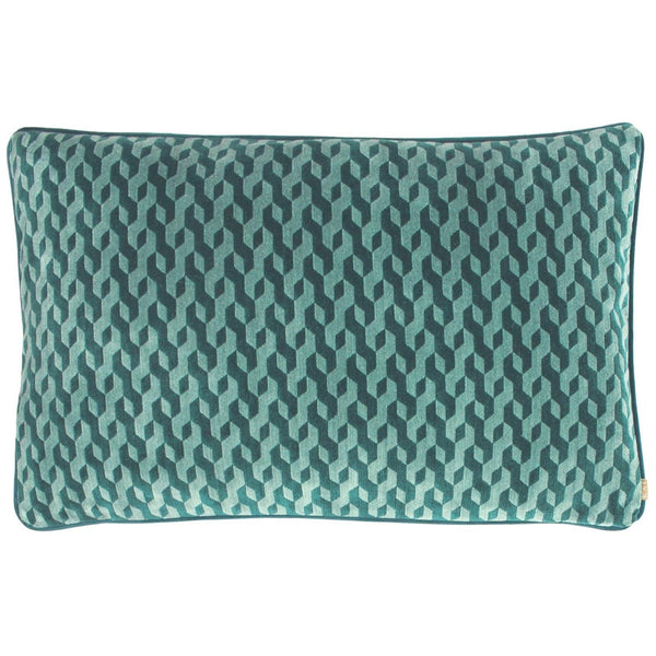 Dione Teal Geometric Velvet Filled Cushions - Polyester Pad - Ideal Textiles