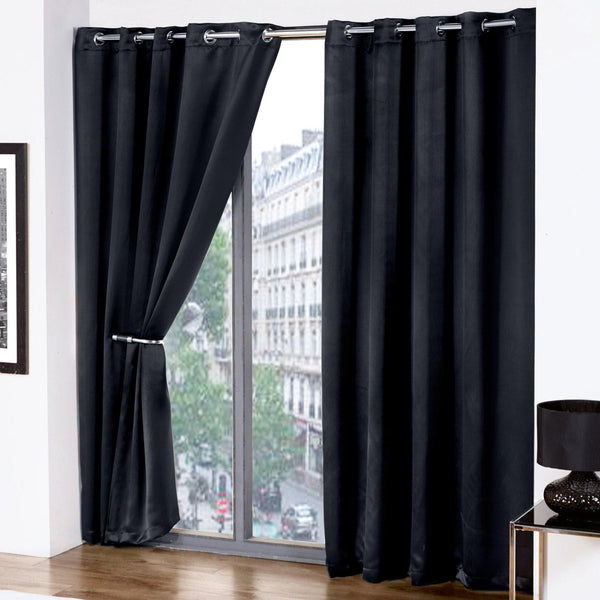 Cali Plain Thermal Blackout Eyelet Curtains Black - 46'' x 54'' - Ideal Textiles