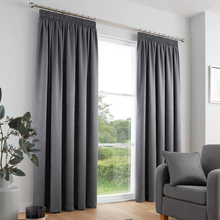 Galaxy Thermal Block Out Tape Top Curtains Charcoal - 46'' x 54'' - Ideal Textiles