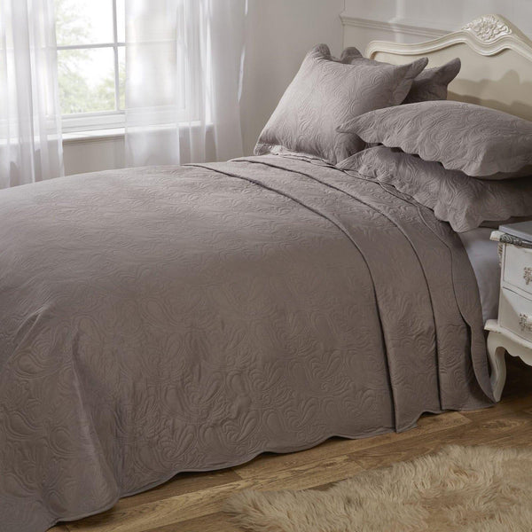Athena Quilted Paisley Motif Mink Bedspread Set - Single - Ideal Textiles