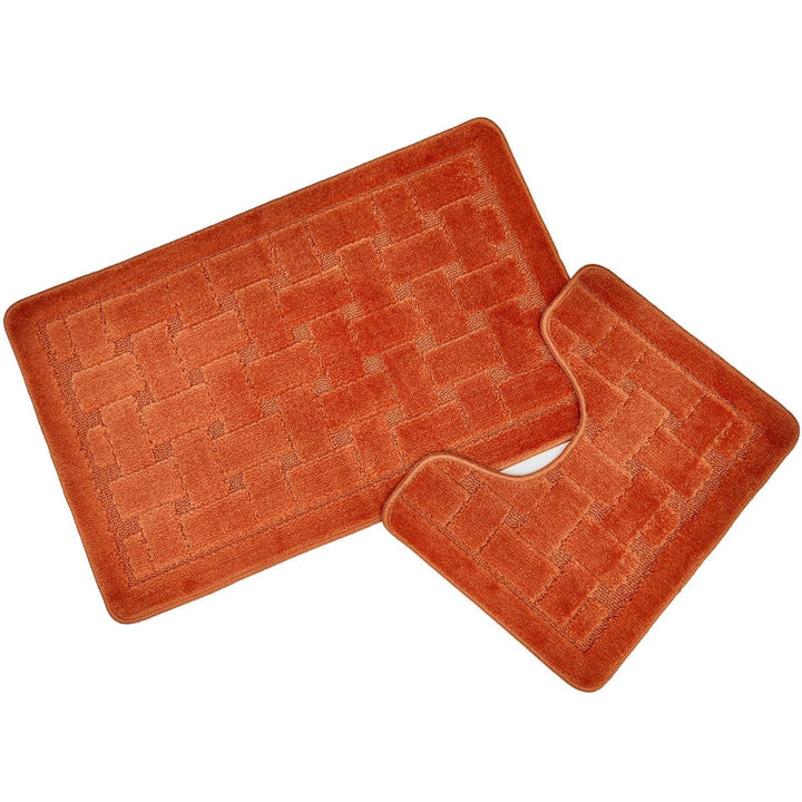 Orkney Non-Slip Bath & Pedestal Mat Set Terracotta -  - Ideal Textiles