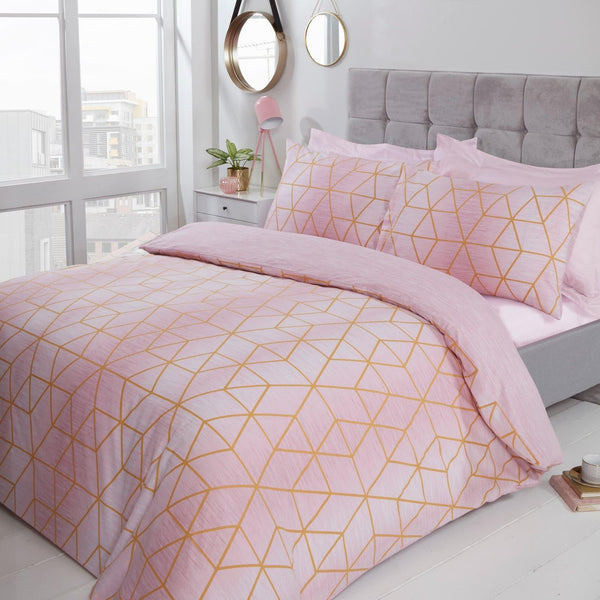 Calvin Geometric Ombre Blush Pink Duvet Cover Set - Single - Ideal Textiles